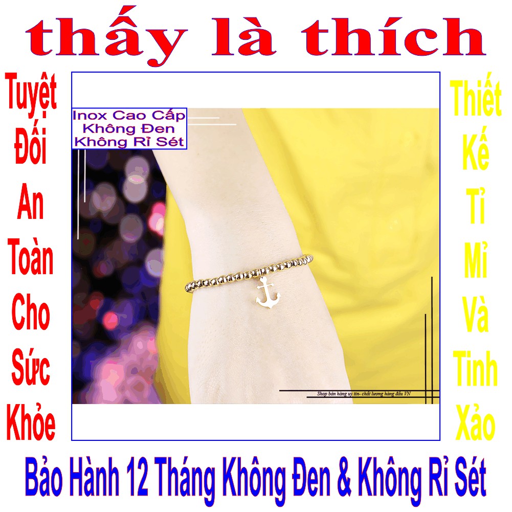 Lắc tay màu vàng bi tròn và mỏ neo cho con gái - Cam kết 1 đổi 1 nếu hoen, gỉ sét