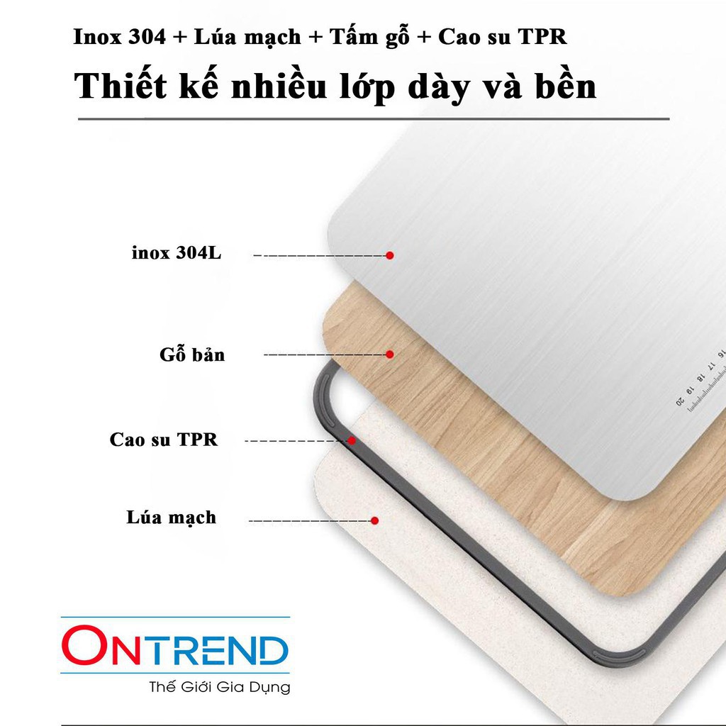 Thớt kháng khuẩn đa năng 2 mặt inox 304 và lúa mạch hợp vệ sinh, tiện dụng