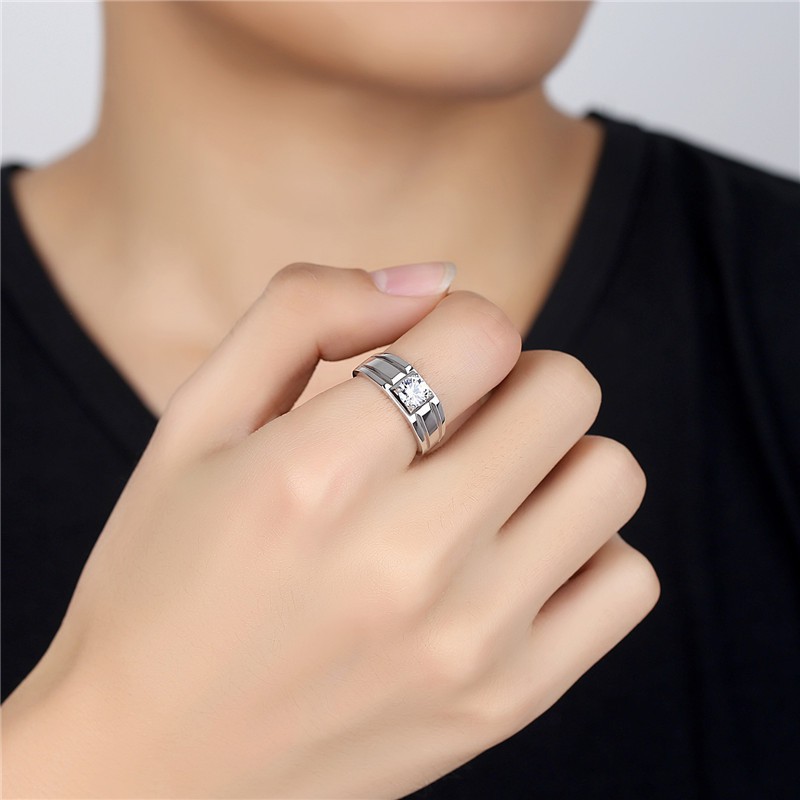 weiweijewelry/Nhẫn vàng trắng đơn giản cho nam và nữ Nhẫn đính hôn cặp đôi kim cương lấp lánh