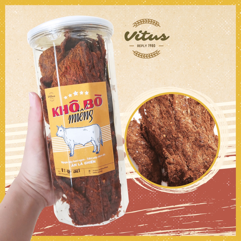 Khô bò miếng hồng ngự hũ PET 300gr đồ ăn vặt VITUS