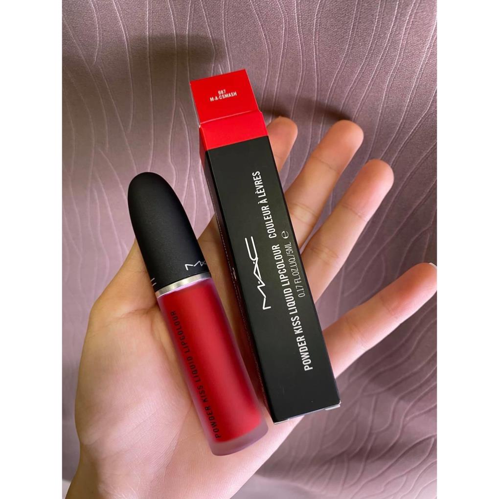 Son kem lì MAC 987 M-A-C Smash Màu Đỏ Tươi siêu hot - Powder Kiss Liquid, hàng chuẩn Auth date 2016