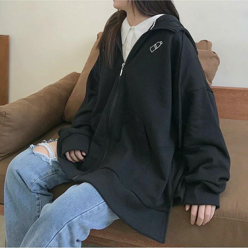 Áo Khoác Nỉ Bông Thêu MOOS Form Rộng Xẻ Tà Ulzzang 1hit_Unisex (Ánh Thật)