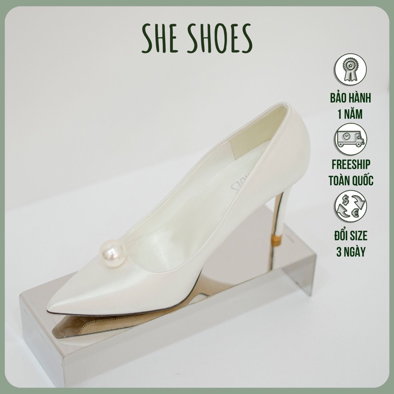 GIÀY CƯỚI LỤA SATIN ĐÍNH NGỌC CAO CẤP, độc quyền SHE SHOES - GC07012