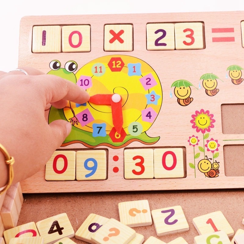 💖 Bảng gỗ đa năng 2 mặt cho bé học toán, xem giờ