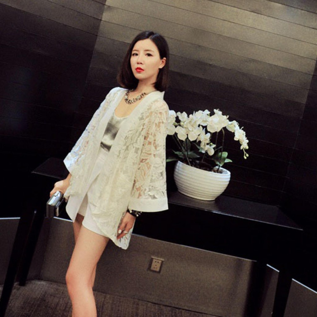 Aó khoác kimono ren  viền voan tay lỡ | BigBuy360 - bigbuy360.vn