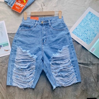 Quần jean ngố, quần bò ngố, quần jeans lửng ngói rách tua rua -8sT