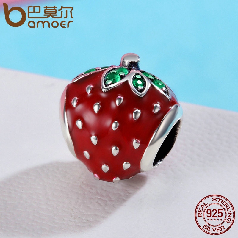 Hạt charm Bamoer thiết kế hình trái dâu đáng yêu SCC369