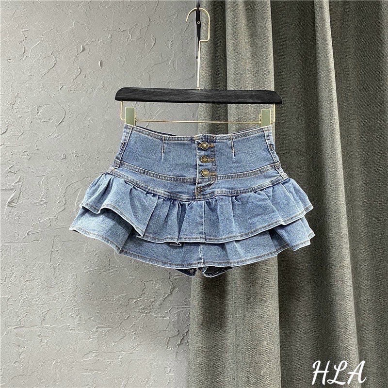 Chân váy jean denim đuôi cá tầng xòe đủ size ly 3 nút lưng cao