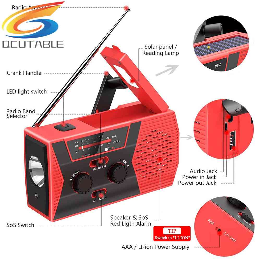 Radio Năng Lượng Mặt Trời Có Tay Quay NOAA / AM / FM