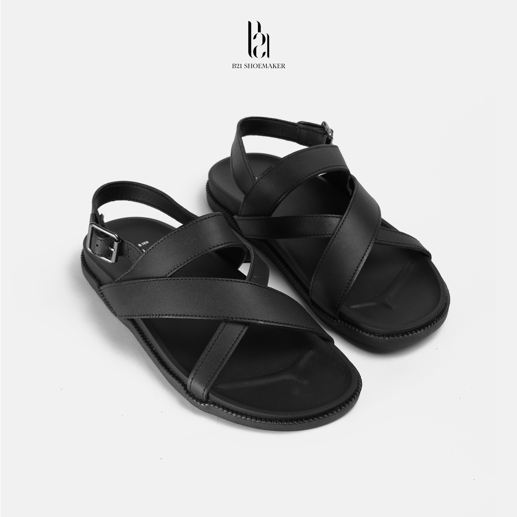 Sandal Nam B21 Da Bò Thật Chống Thấm Nước Dép Quai Hậu Đế Cao Su Non Đúc Chống Trơn Trượt Phong Cách Basic Tối Giản