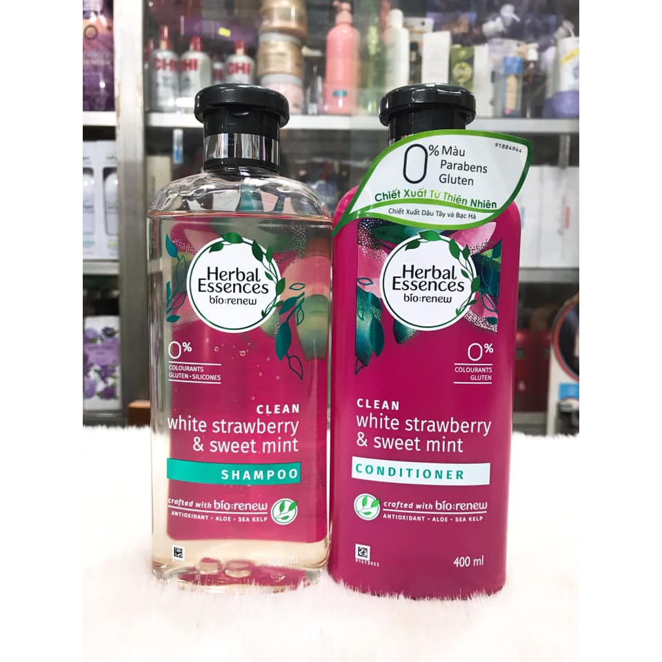 Dầu Gội - Dầu Xả Herbal Essences Dâu Tây Và Bạc Hà Clean Làm Sạch Sâu 400ml