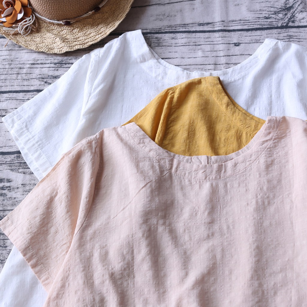 ÁO TRƠN CỔ TRÒN PHỐI HAI CÚC CÀI