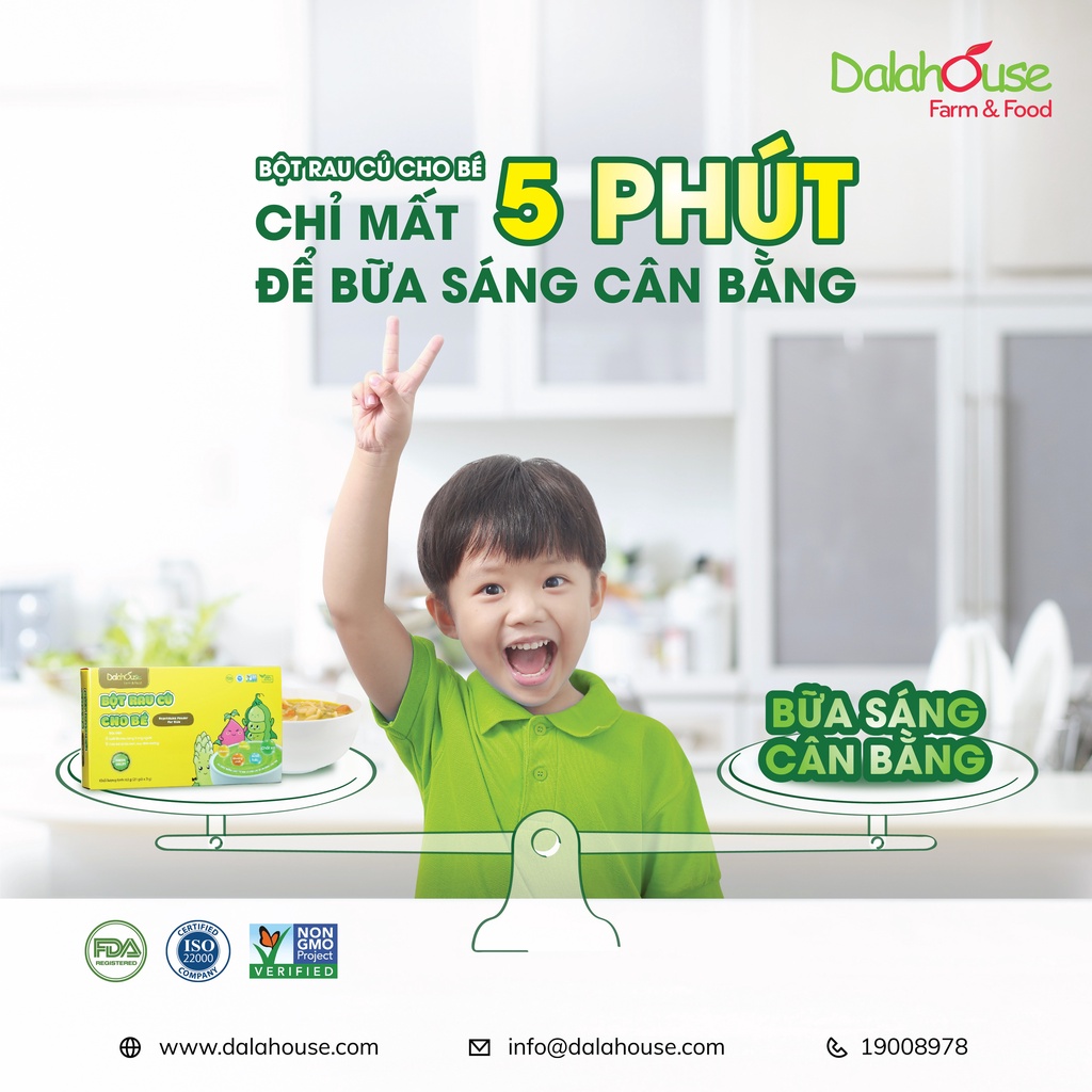 Combo bột rau cho bé nguyên chất Dalahouse công nghệ sấy lạnh tiêu chuẩn Châu Âu hộp 21 gói x 3 gr