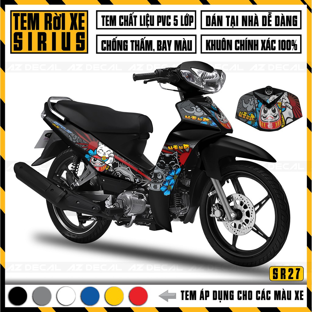 Tem Rời Xe Sirius RC Chủ Đề Mèo Thần Tài | SR27 | Decal PVC Chống Nước, Áp Dụng Màu Xe Đen, Trắng, Đỏ, Xanh, Xám,...