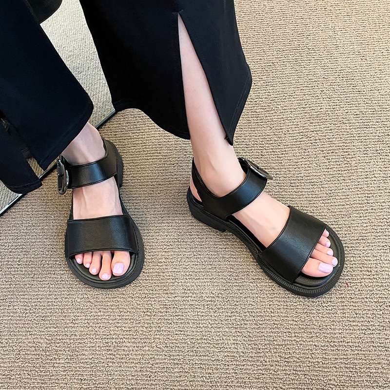Sandal Hở Ngón Đế Thấp Phong Cách Retro Cho Nữ