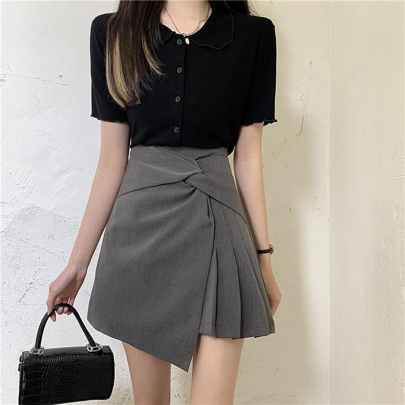 COZOK Chân Váy Lưng Cao Lệch Tà Thời Trang Dễ Phối Đồ