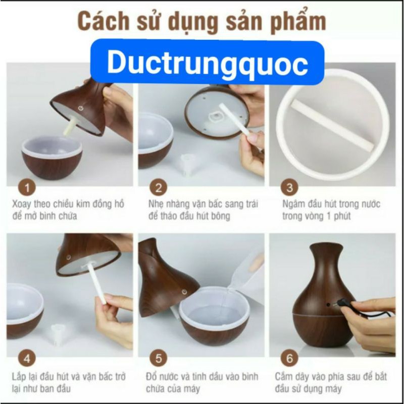 Máy xông tinh dầu, phun sương tạo ẩm vân gỗ dung tích 150ml