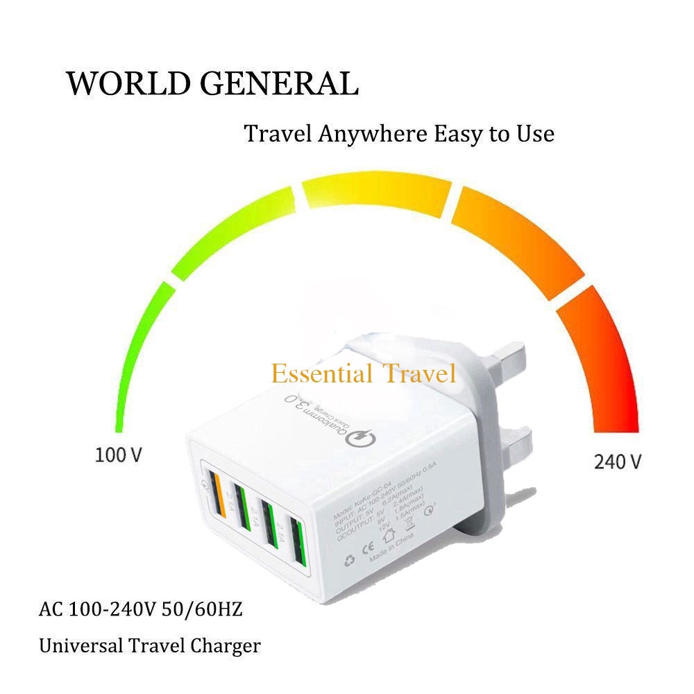 Cốc Sạc Nhanh Qc3.0 4 Cổng Usb Uk Us Eu Cho Xiaomi