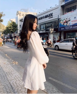 Đầm Trắng Cổ U [ Ảnh Thật]