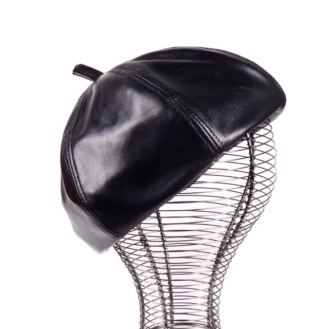 Mũ nồi da đen HÌNH THẬT CLIP THẬT leather beret