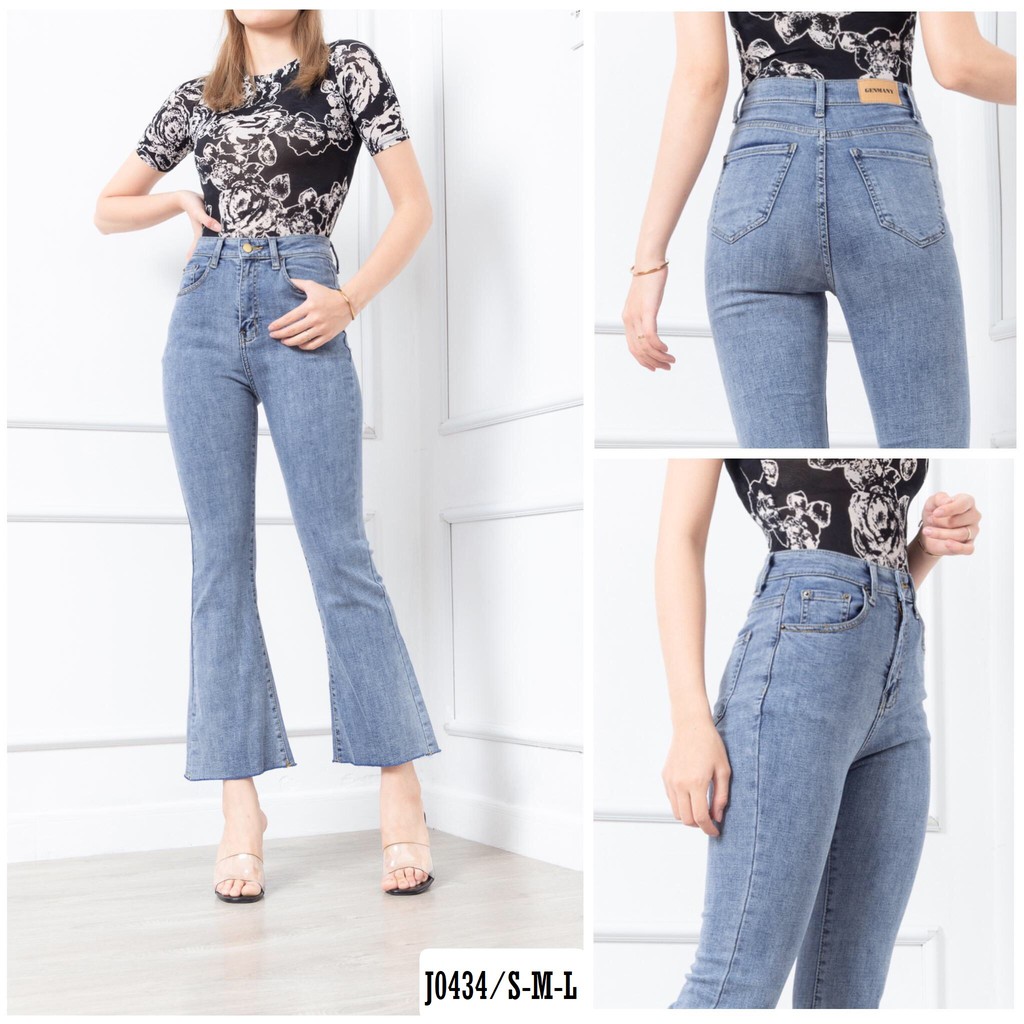 Quần Jean Nữ Ống Loe Lưng Siêu Cao Màu Nhạt J0434