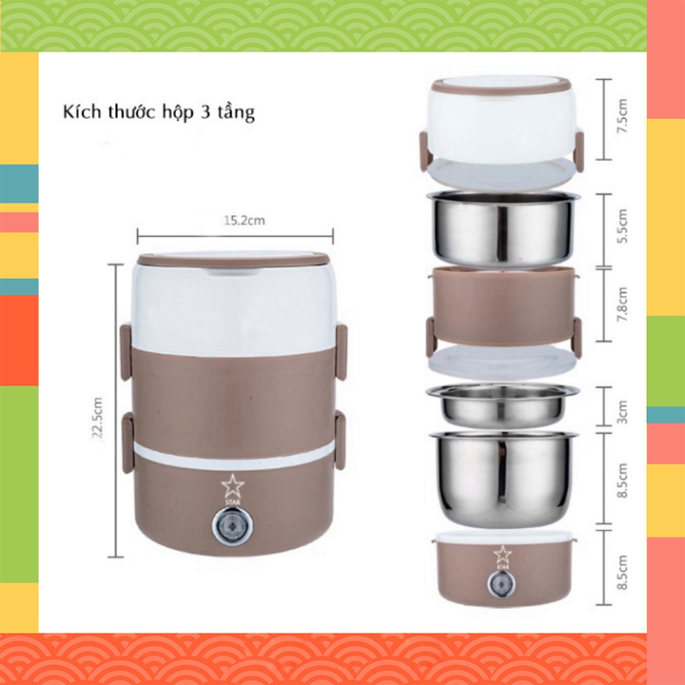 Hộp cơm Văn phòng cắm điện inox 3 tầng | Hâm nóng | Cà mèn đựng cơm | Cặp lồng BCT Mart