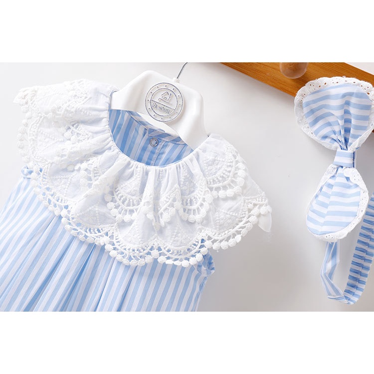 Bộ Áo Liền Quần Bằng Cotton Màu Xanh Dương In Họa Tiết Hoa Xinh Xắn Thời Trang Cho Bé Gái Sơ Sinh 0717