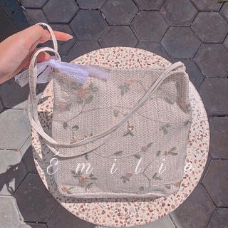 Narla bag. túi cói phối ren thêu họa tiết hoa phong cách hàn quốc hot trend