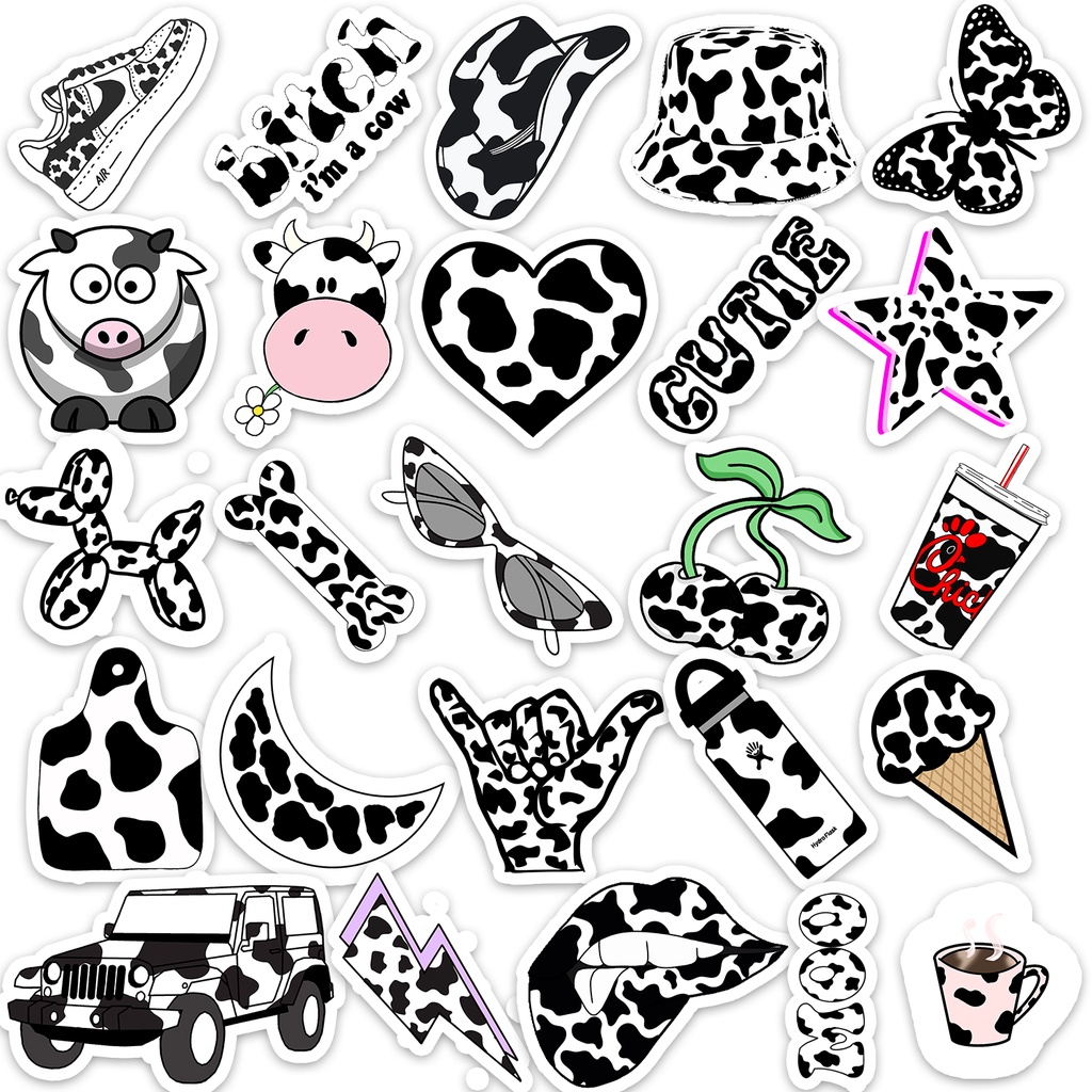 Set 52 cái Sticker Bò Sữa dán mũ bảo hiểm, Sticker Bò Sữa dán xe, Sticker Bò Sữa Trang Trí, Hình dán Bò Sữa