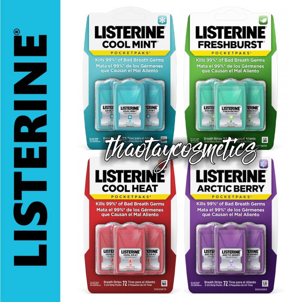 M98 FGU [Hàng Mỹ] Miếng ngậm thơm miệng Listerine Pocketpaks (Vĩ 3 hộp x 24 miếng) 64 M98