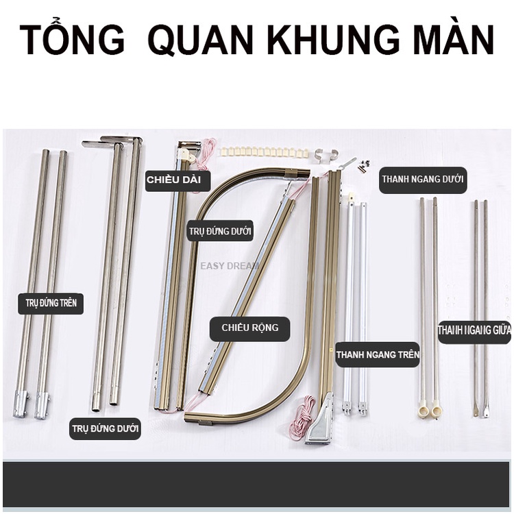Màn khung không khoan tường kéo dây ròng rọc cao cấp Easy Dream