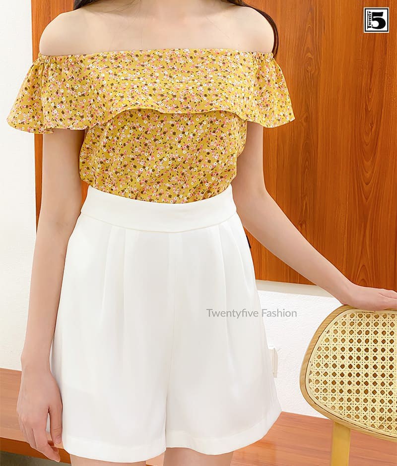 Áo kiểu nữ trễ vai hoa nhí bèo nhún viền Twentyfive N179