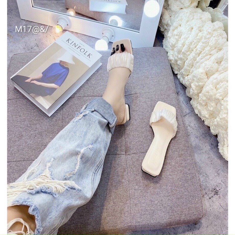 Dép lê nữ quai bèo gót 3p chất lụa mẫu mới lên chân cực xinh mã V59