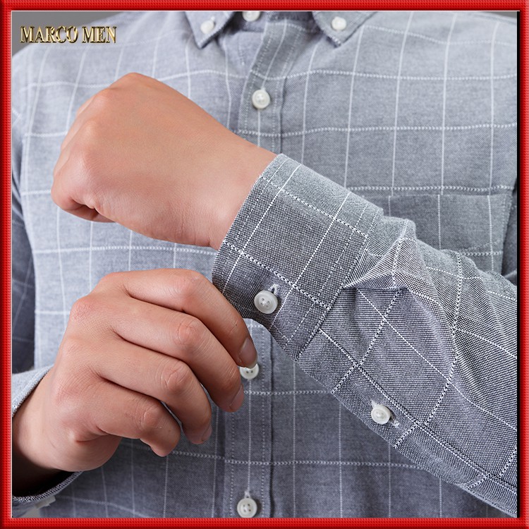 Áo sơ mi nam dài tay kẻ caro dáng Regular fit vải oxford thấm hút mồ hôi chống nhăn SM002