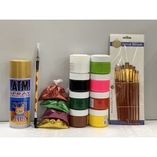 combo màu vẽ  dừa thư pháp