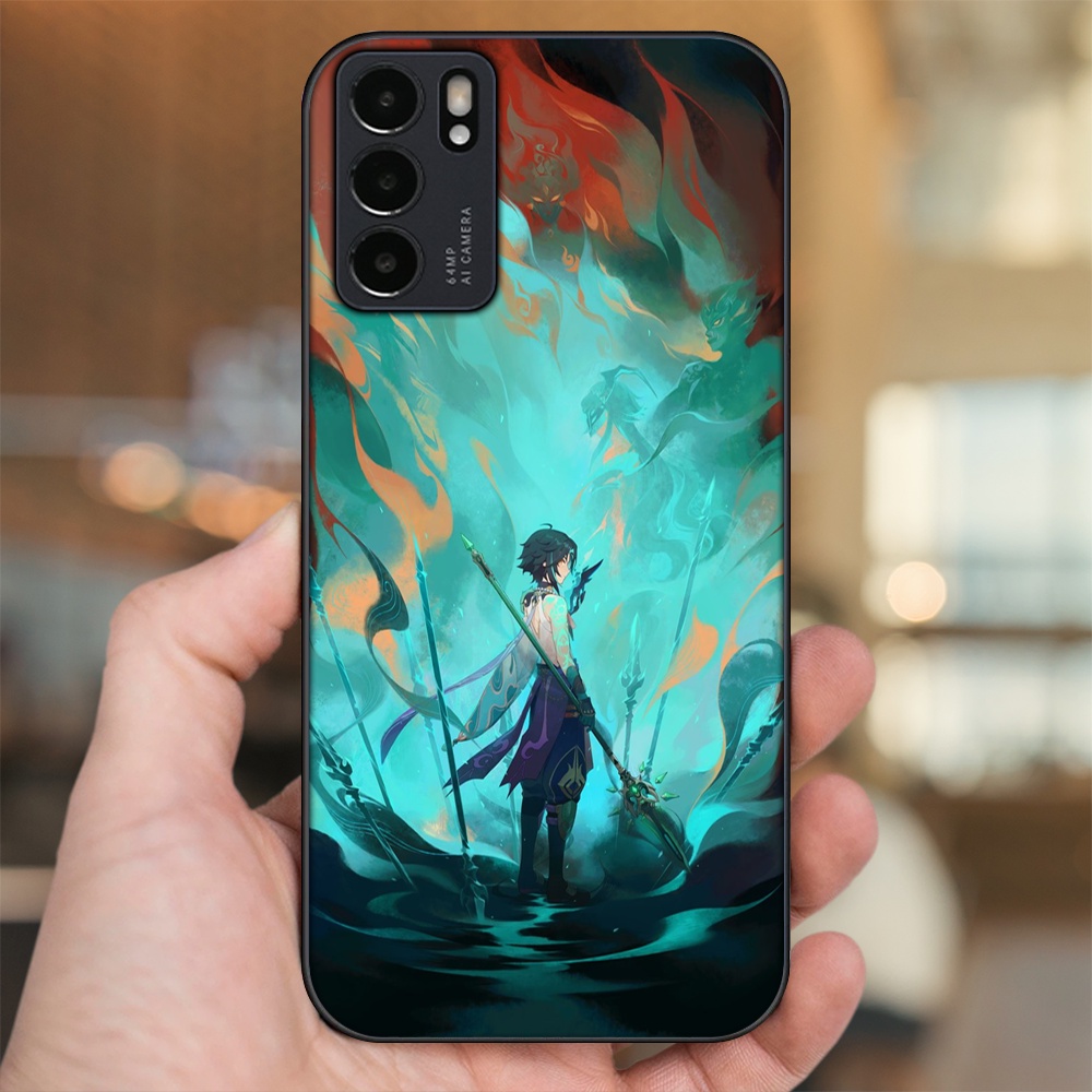 Ốp lưng Oppo Reno 6 5G viền đen in hình Xiao Genshin Impact