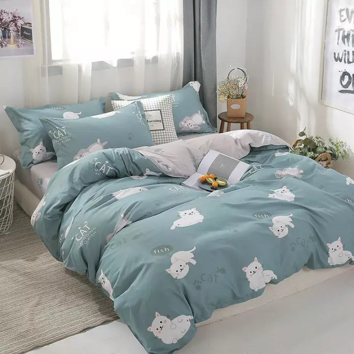 Bộ chăn ga gối cotton 3D MỊN DECOR thoáng mát mềm mại dễ thương bo chun miễn phí