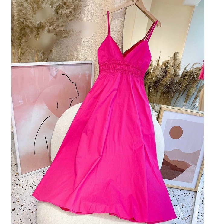 ĐẦM MAXI 2 DÂY SEXY DÁNG DÀI BO CHUN EO SIÊU HOT