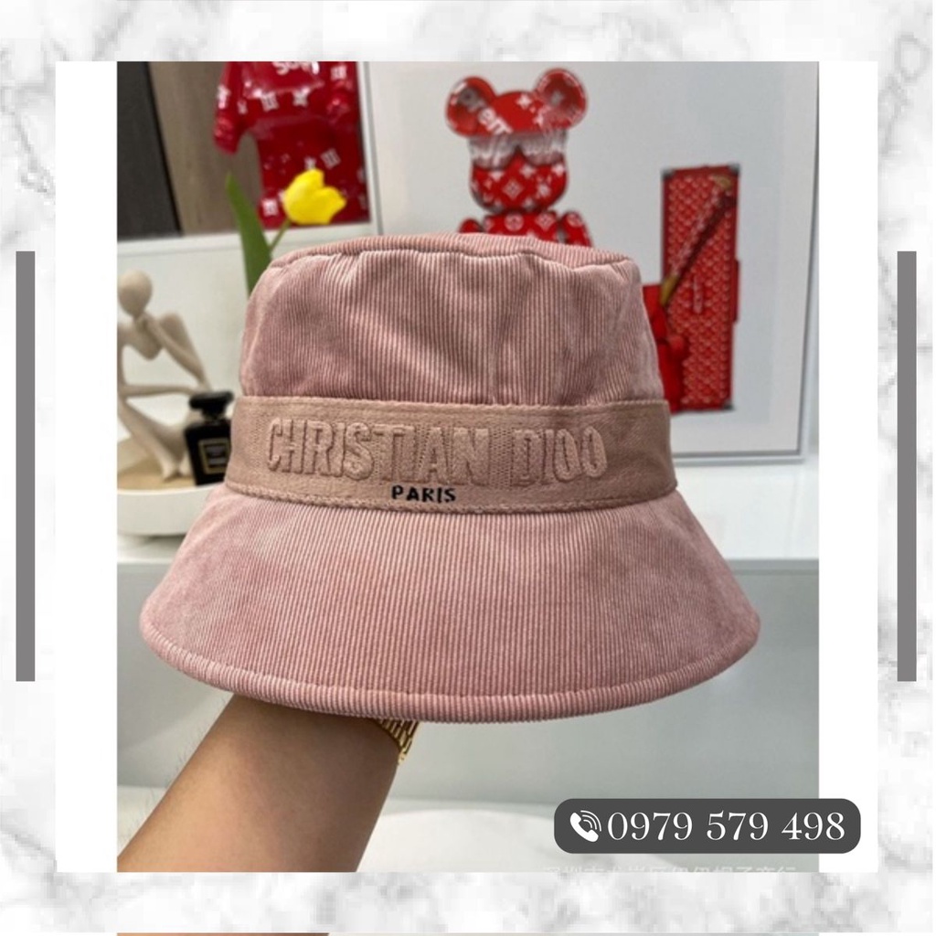 Mũ vành bucket nhung hai màu đen, hồng siêu hot