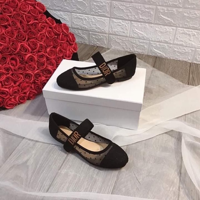 Giày búp bê lưới bi quai ngang xinh yêu