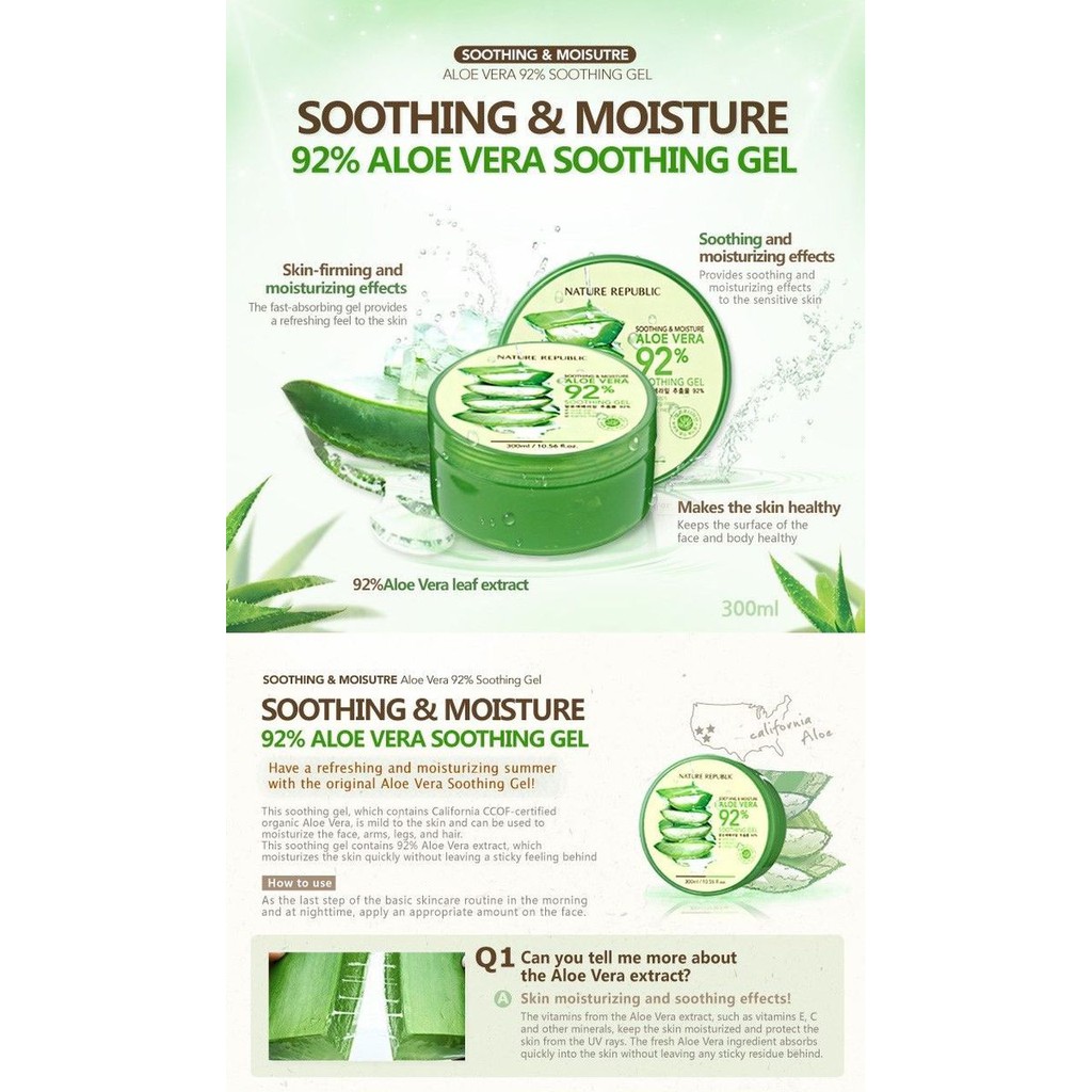 Gel Lô Hội Nature Republic 92% Smoothing &amp; Moisture Aloe Vera