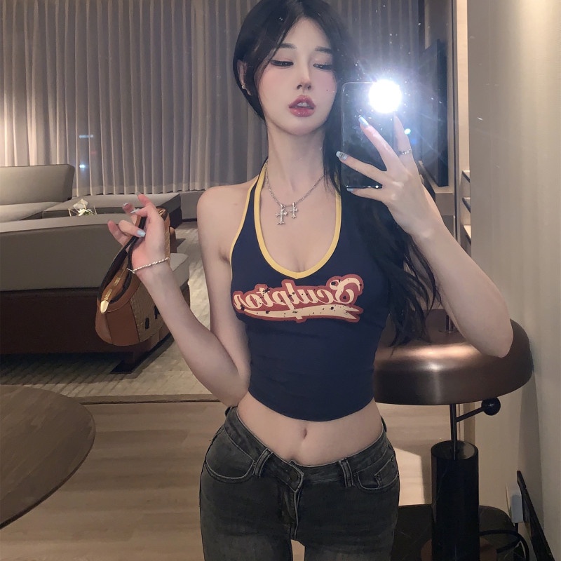 Áo Hai Dây In Chữ Quyến Rũ Hợp Thời Trang