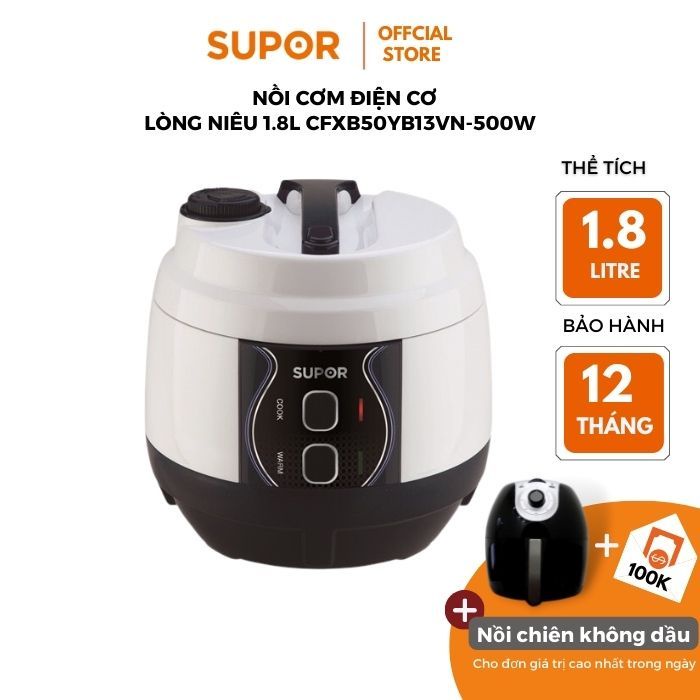 NỒI CƠM ĐIỆN LÒNG NIÊU SUPOR 1.8L  CFXB50YB13VN[ ĐEN TRẮNG] hàng chính hãng bảo hành 12 tháng