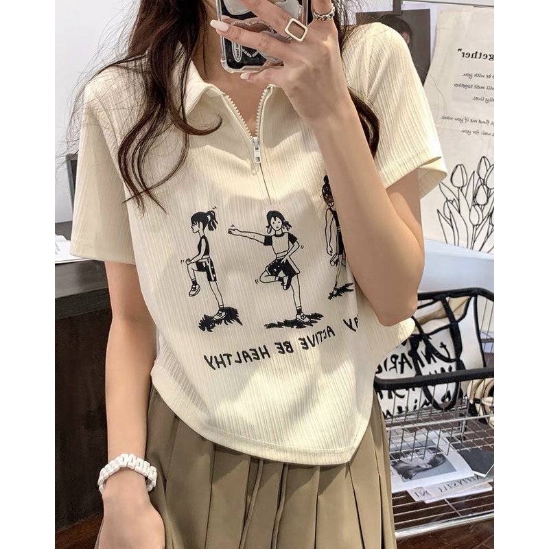 Áo croptop nữ có cổ kéo dây thêu 3 cô nàng chữ 3 màu cực đẹp cho cô nàng năng động ba
