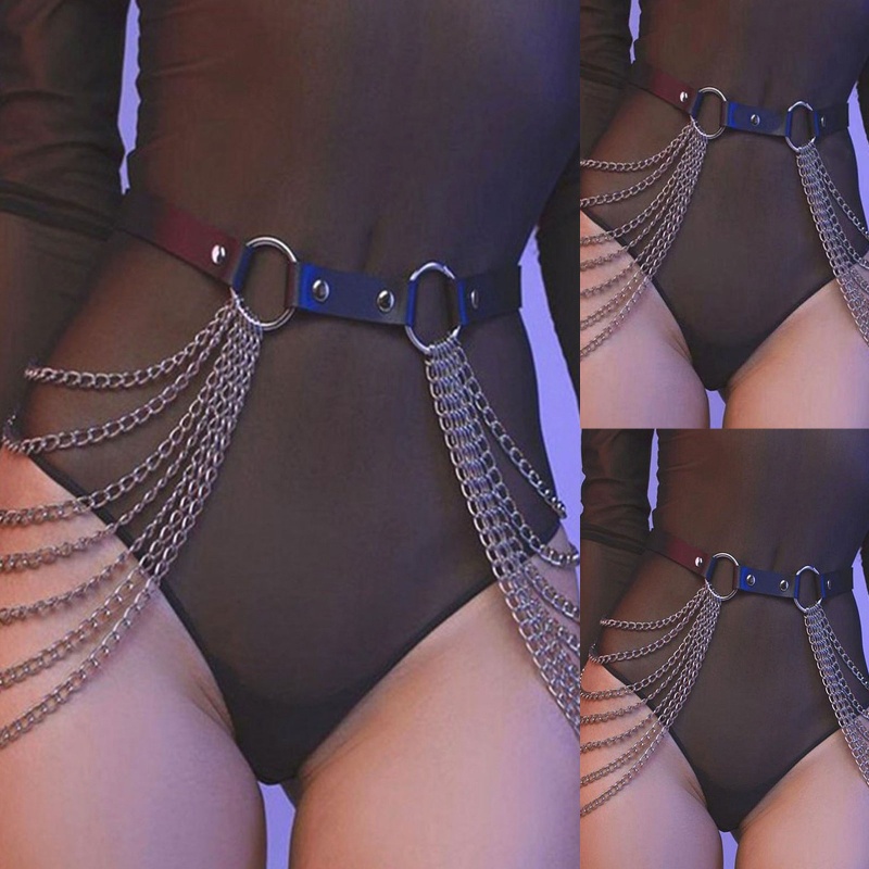 Thắt Lưng Màu Đen Phối Dây Xích Phong Cách Punk Cá Tính