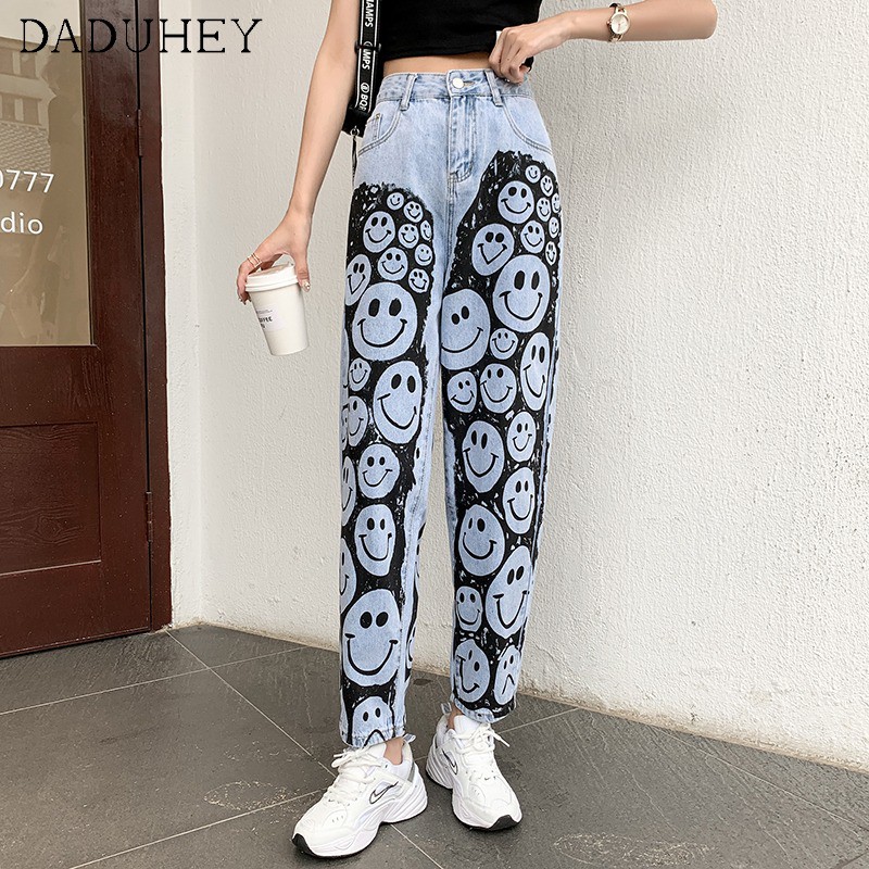 Quần jeans nữ Daduhey lưng cao ống rộng thời trang chÂu Âu 2021