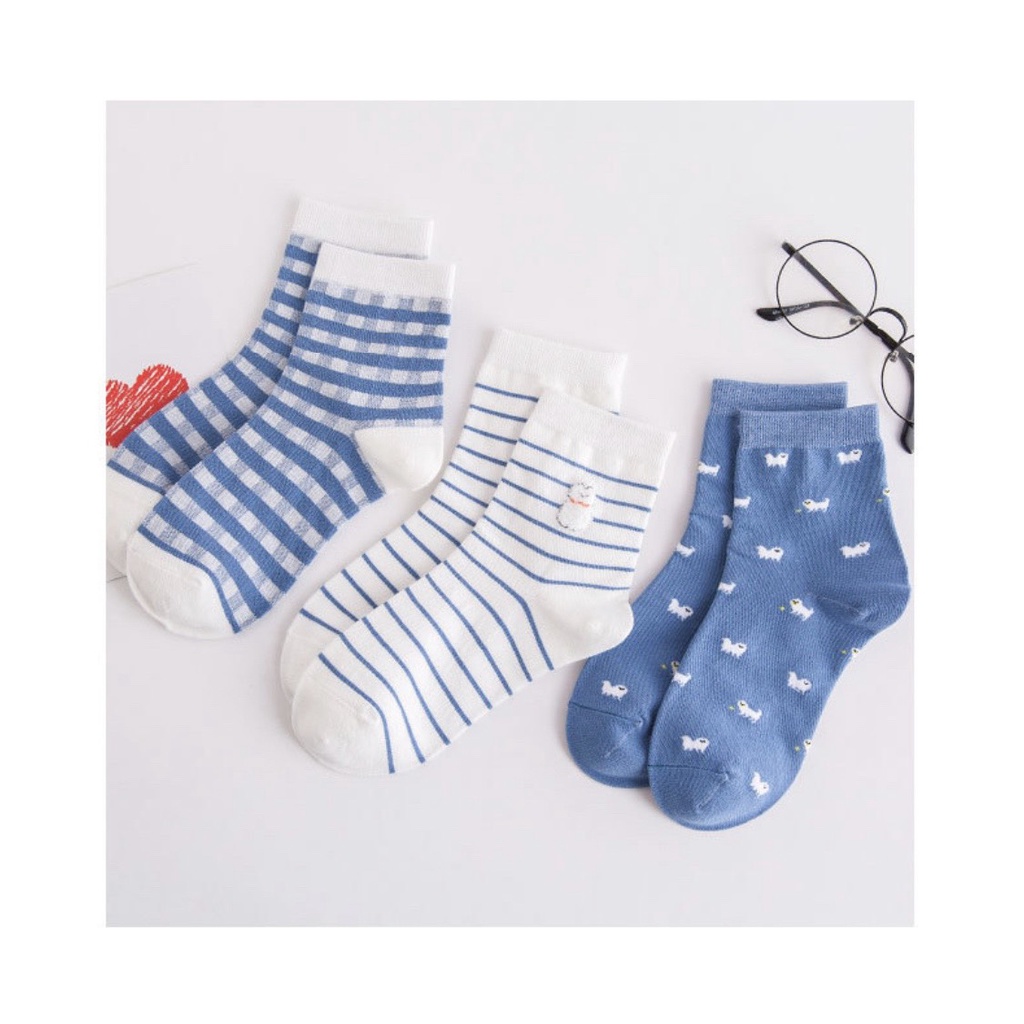 Set 3 đôi tất cổ cao Bivota vớ nữ hàn quốc xanh trẻ trung T91