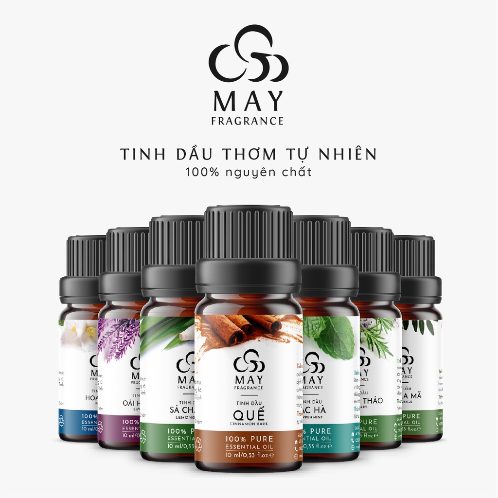 [Mã 11LSSALE giảm 100% đơn 50k] Tinh dầu thiên nhiên nguyên chất May Fragrance lọ 10 ml | Kiểm nghiệm GC - MS