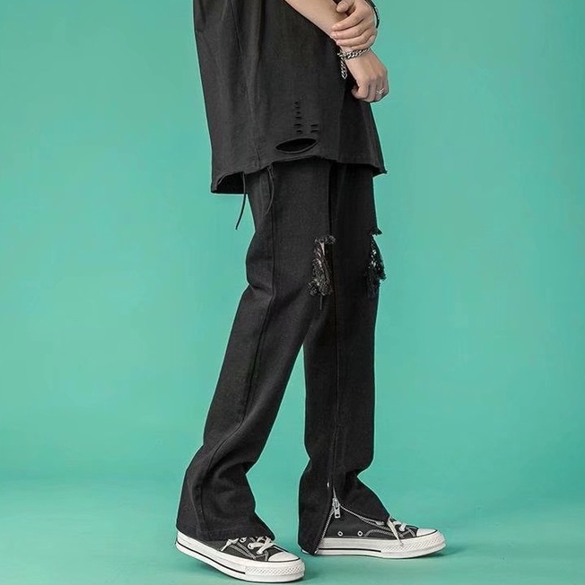 Quần jean rách dáng ôm phối khóa kéo thời trang cá tính tùy chọn màu sắc cho nam