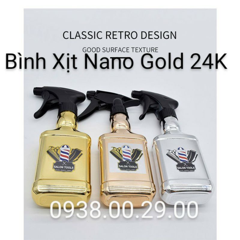 Bình Xịt Nước Barber Shop Gold 24K, Bình Xịt Nước Phun Sương Nano 300ml.(Ảnh thật)